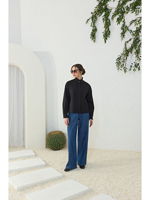 AKER Siyah Fonksiyonel Dantel Detaylı Bluz