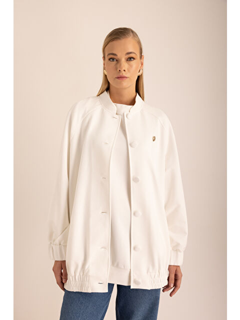 AKER Ekru Logo Detaylı Bomber Ceket