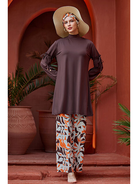 Maresiva Bol Paça Elastanlı Tam Kapalı Tesettür Mayo 2113 Kahverengi - S000422546-19413
