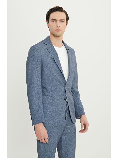 Altınyıldız Classics Erkek Lacivert Slim Fit Mono Yaka Beli Bağlamalı Torba Cepli Esnek Takım Elbise