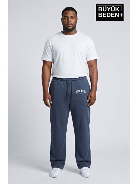 Süperlife Erkek Büyük Beden New York Baskılı Rahat Kesim Paça Reçme ince Eşofman Altı SPR26EA952-5 - S000482637-19393