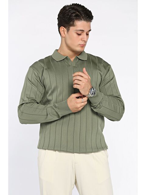 Mishar İtalia Polo Yaka Çizgi Desenli Erkek Triko Kazak - S000427916-18547