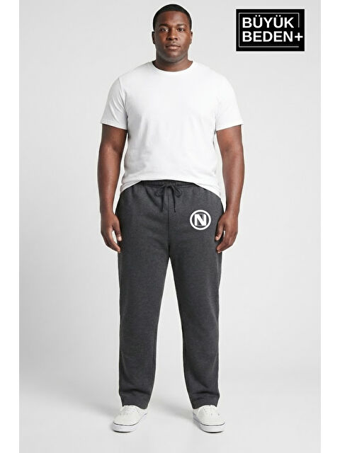 Süperlife Erkek Büyük Beden N Logo Baskılı Rahat Kesim Paça Reçme ince Eşofman Altı SPR26EA952-4 - S000482636-29666