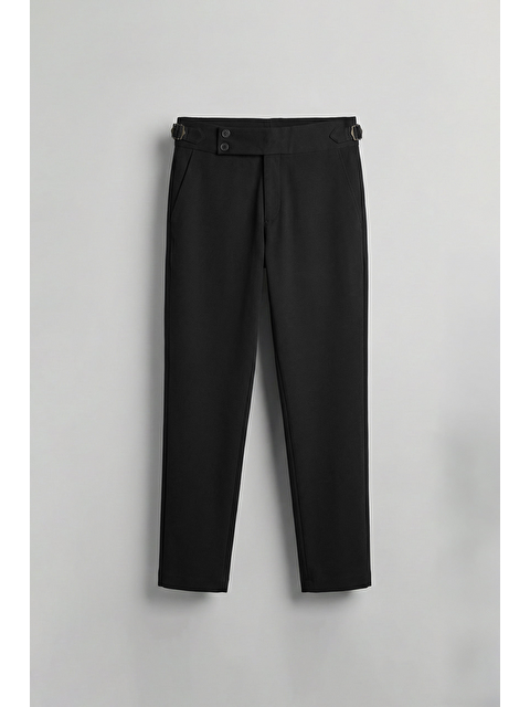 Abluka Online Erkek Slim Fit İtalyan Kesim Yan Tokalı Çift Düğmeli Pantolon Siyah - S000514881-19351