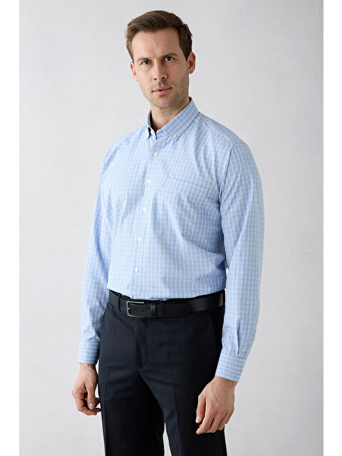 Kiğılı Uzun Kol Slim Fit Cepli Ekose Pamuklu Kolay Ütülenebilir Gömlek
