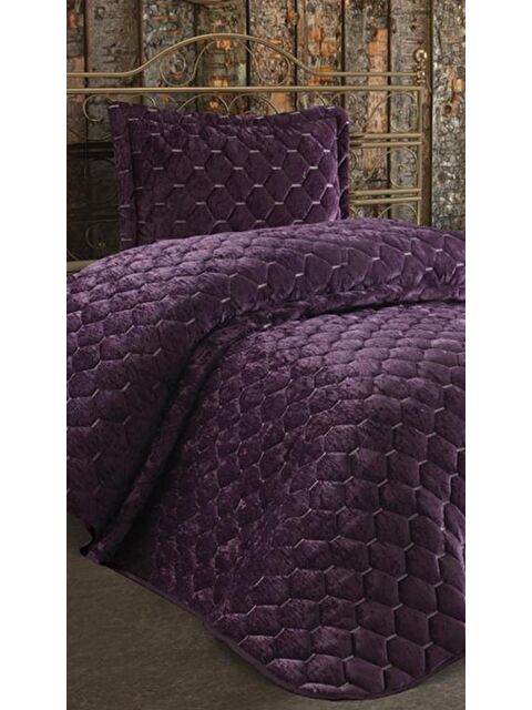 Çeyiz Diyarı Lima Kadife Dolgulu Tek Kişilik Yatak Örtüsü Mürdüm - S000486700-23173