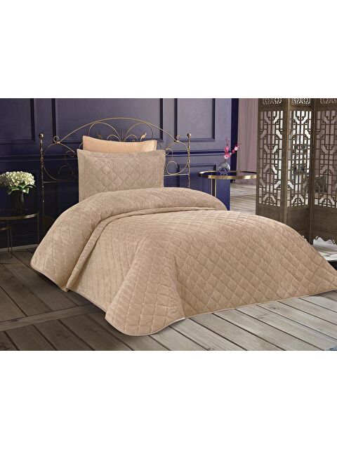 Çeyiz Diyarı Dessert Kadife Tek Kişilik Yatak Örtüsü Bej - S000486703-23173