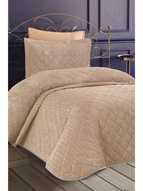 Çeyiz Diyarı Dessert Kadife Tek Kişilik Yatak Örtüsü Bej - S000486703-23173