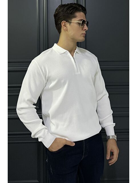 Mishar İtalia Erkek Polo Yaka Çizgi Desenli Yarım Fermuarlı Triko Kazak - S000427918-20063