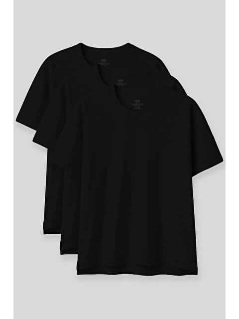 Tommylife Oversize Fit Basic O Yaka 3lü Paket Siyah Kadın T-Shirt  97285 - S000426163-19351