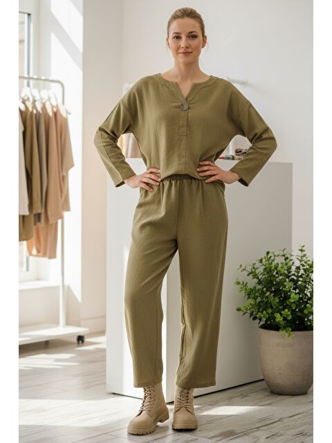 Chiccy İtalyan Hardal Uzun Kol Lastikli Bel İnce Fitilli Kadife Dokuma Alt Üst Takım 67/64 103/58 - S000486555-20074