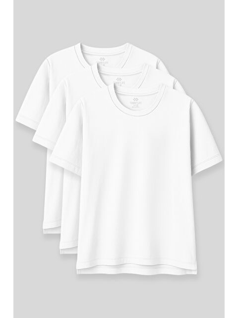 Tommylife Oversize Fit Basic O Yaka 3lü Paket Beyaz Kadın T-Shirt  97285 - S000426163-20063