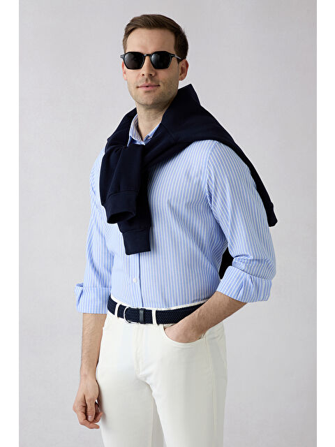 Kiğılı Uzun Kol Regular Fit Çizgili Pamuklu Gömlek