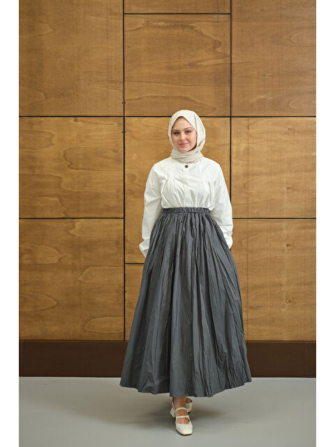 Locco Moda Kadın Beli Lastikli Kırışık Detay Etek Antrasit - S000503895-29666