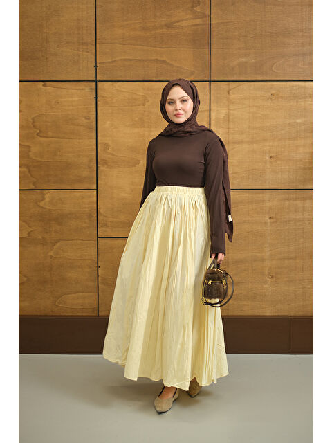 Locco Moda Kadın Beli Lastikli Kırışık Detay Etek Sarı - S000503895-20072