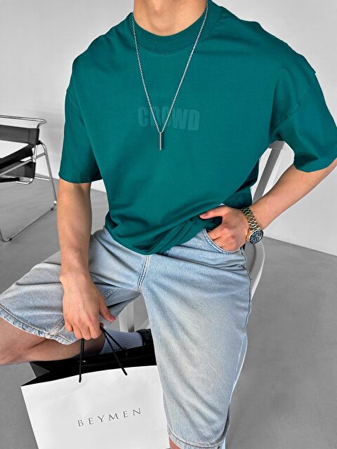 Abluka Online Erkek Oversize Bisiklet Yaka 'Crowd' Baskılı T-Shirt Yeşil - S000203117-18194