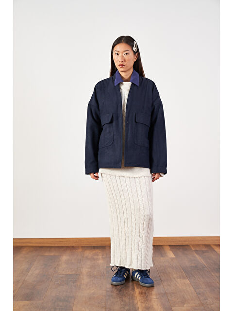 Mevra Kısa İnce Kaşe Kaban Lacivert - S000503896-21164