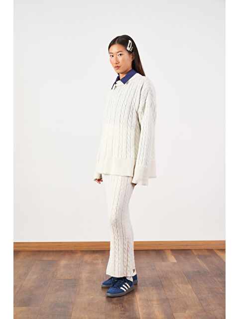 Mevra Saç Örgü Desenli Triko Etek Ekru - S000503903-19965