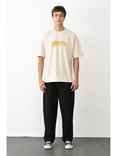 Jane's Unisex Bisiklet Yaka Baskılı Oversize T-Shirt - Beyaz - S000528267-20063