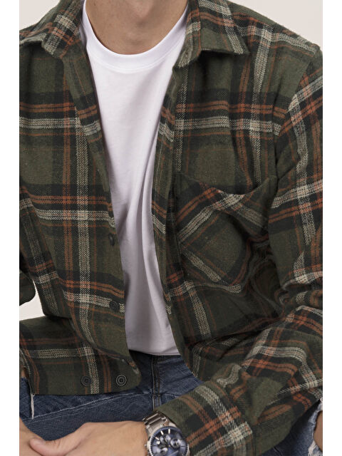 Etikmen Asker Yeşili Oversize (Geniş Kalıp) Kalın %100 Pamuk Erkek Oduncu Gömlek - S000120886-18194