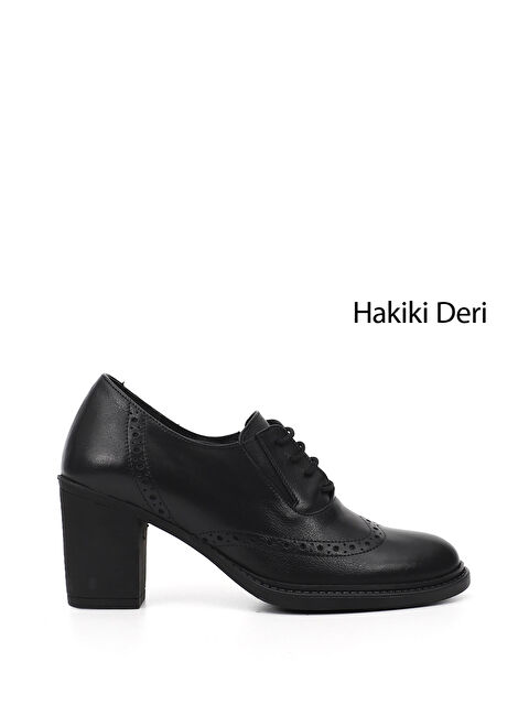 GÖNDERİ(R) Kadın SİYAH Bağcıklı Kalın Topuklu Hakiki Deri Ayakkabı - S000498867-19351