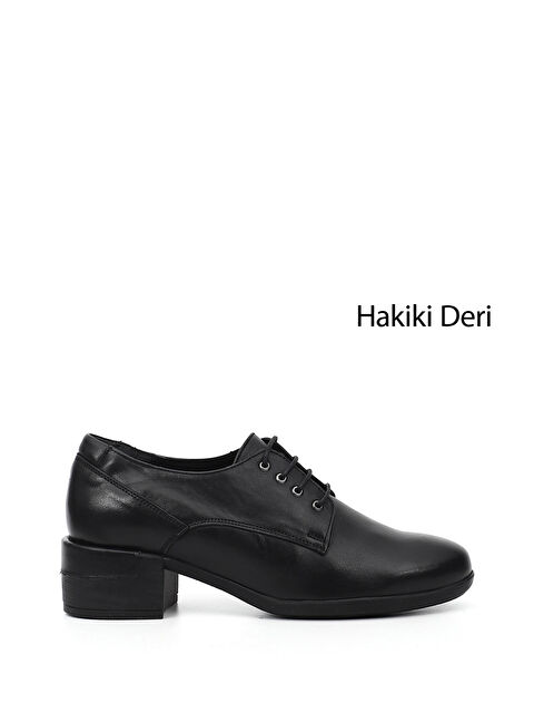 GÖNDERİ(R) Kadın SİYAH Bağcıklı Orta Kalın Topuklu Hakiki Deri Oxford Ayakkabı - S000498870-19351