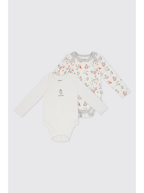 Panço Yenidoğan Desenli Ve Düz 2'li Ekru Body Set - S000525848-19965