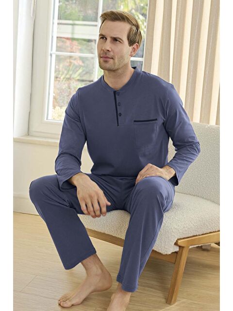 Remsa Erkek Suprem Uzun Kol Pijama Takımı 250726 İndigo01 - S000481713-5440