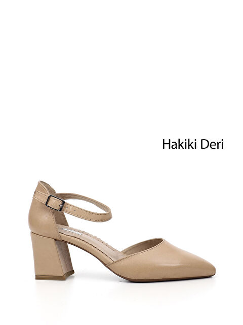 GÖNDERİ(R) Kadın AÇIK BEJ Bilekten Bağlı Orta Topuklu Hakiki Deri Ayakkabı - S000498878-19927