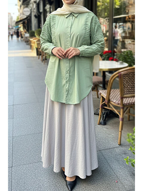 Remsa Aplike Detaylı Paper Touch Gömlek Tunik 5175 Elma Yeşili - S000484386-18194