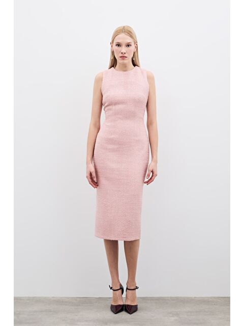 SATEEN Kolsuz Uzun Tüvit Elbise - Pudra - S000324169-7152