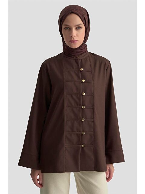 ARMİNE Hakim Yaka Gömlek 25Kd9019 Acı Kahve - S000466875-19413