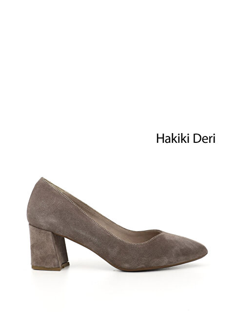 GÖNDERİ(R) Kadın AÇIK VİZON Sivri Burun Orta Kalın Topuklu Hakiki Deri Ayakkabı - S000493457-455