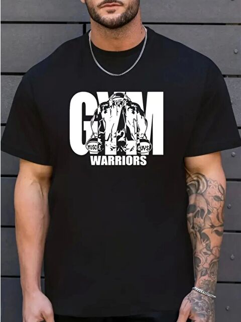 Jane's Sporda Günlük Hayata Giyilebilir GYM Baskılı Oversize Bisiklet Yaka Erkek T-shirt - Siyah - S000528269-19351