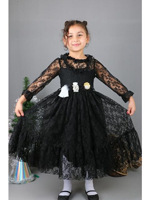 Mnk Baby & Kids Çiçek Motif Dantelli Çocuk Elbise MNK0580 - S000497970-19351