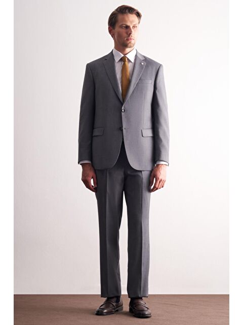 İMZA Sütlü Kahverengi Mono Yaka Kendinden Desenli Esnek Bel 4 Drop Comfort Fit Takım Elbise 1001255169 - S000476025-4280