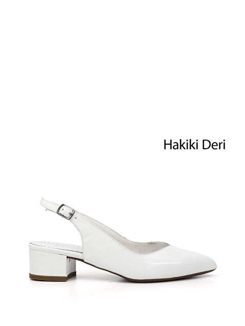 GÖNDERİ(R) Kadın BEYAZ-AÇIK GRİ Kalın Topuklu Arkası Açık Hakiki Deri Ayakkabı - S000493584-18