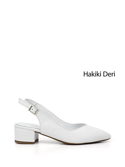 GÖNDERİ(R) Kadın PARLAK BEYAZ Kalın Topuklu Arkası Açık Hakiki Deri Ayakkabı - S000493584-20903