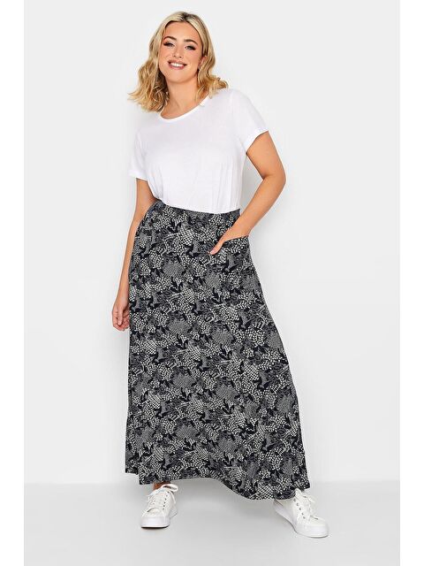 Stil Diva Büyük Beden Cep Detaylı Desenli Beli Lastikli Uzun Kesim Etek 160234 - S000452474-21164