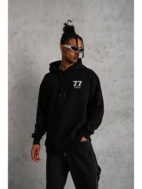 Jane's Unisex Kapüşonlu Baskılı Sweetshirt - Siyah - S000528270-19351