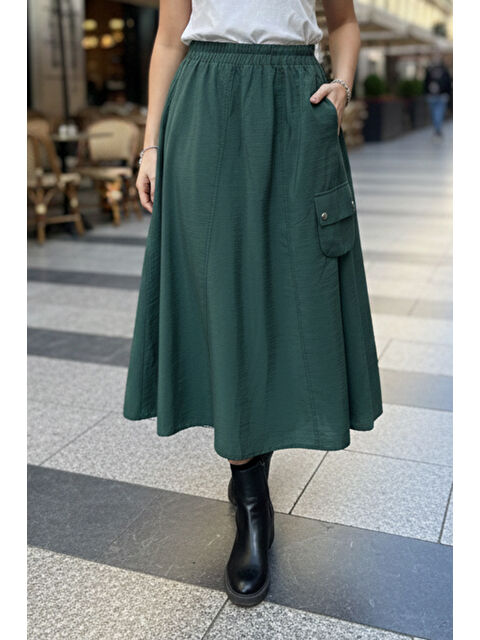 Remsa Parçalı Yanı Tek Zımba Detay Cepli Dubai Etek 5645 Turmalin Yeşili - S000484391-18194