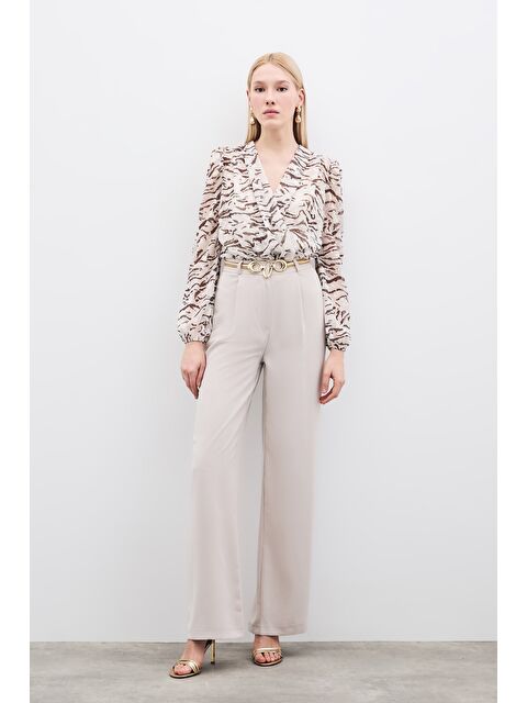 SATEEN Pileli Krep Pantolon - Taş - S000323703-25636