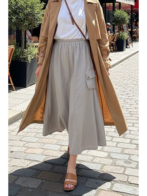 Remsa Parçalı Yanı Tek Zımba Detay Cepli Dubai Etek 5645 Bej - S000484391-19928