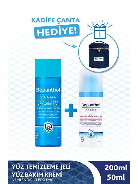 Bepanthol Derma Yüz Temizleme Jeli 200ml + Nemlendirici Yüz Bakım Kremi 50ml + Kadife Çanta Hediye - S000161208-26865