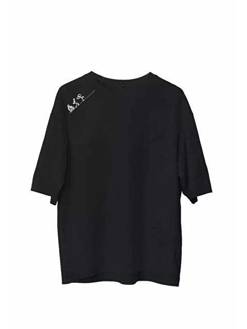 Jane's Unisex Bisiklet Yaka Baskılı Oversize T-Shirt - Siyah - S000528272-19351