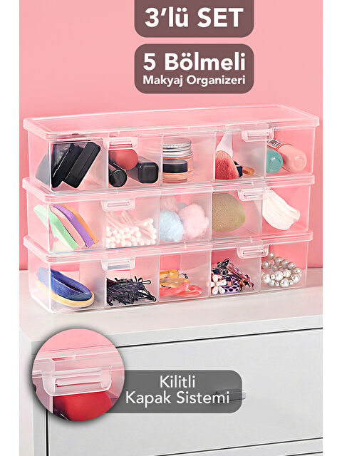 Meleni Home 3 Adet 5 Bölmeli Kapaklı Takı Kutusu