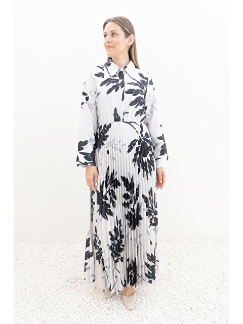 ALLDAY Taş-Siyah-Eteği Piliseli Desenli Elbise - S000500815-25636