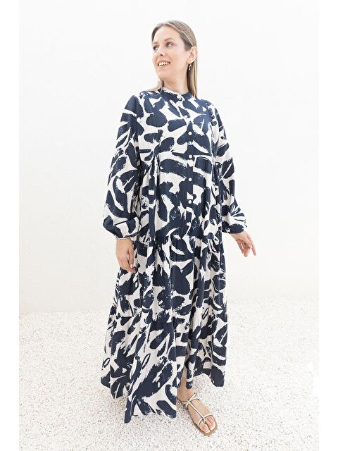 ALLDAY İndigo-Taş-Büzgülü Desenli Elbise - S000500817-23093