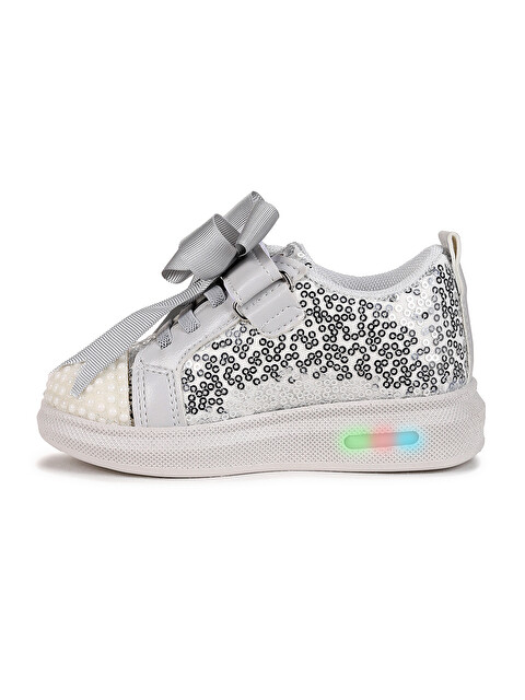 Kiko Kids Gri Janes Işıklı Cırtlı Fiyonk Kız Çocuk Spor Ayakkabı