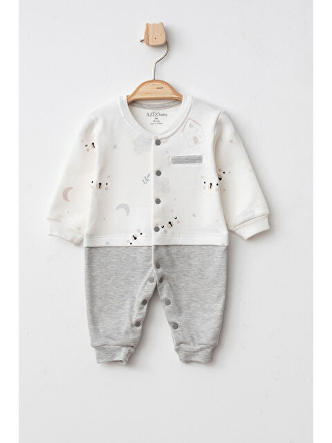 AZİZ BEBE Erkek Bebek Çıtçıtlı Desenli Tulum 0 Ay - 6 Ay - S000364946-19965